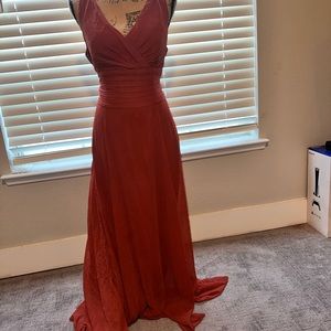 David’s Bridal chiffon bridesmaid dress color cinnamon rust burnt orange